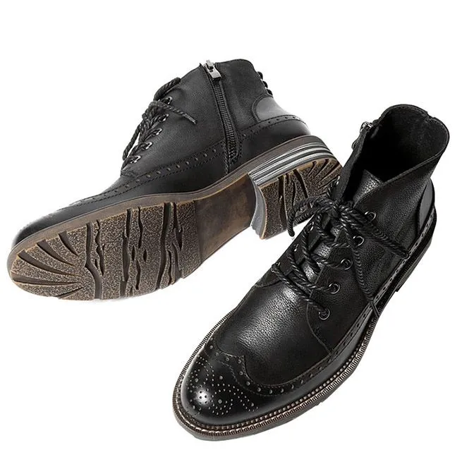 Men's Handmade Full Grain Leather Round Toe Lace Up Boots