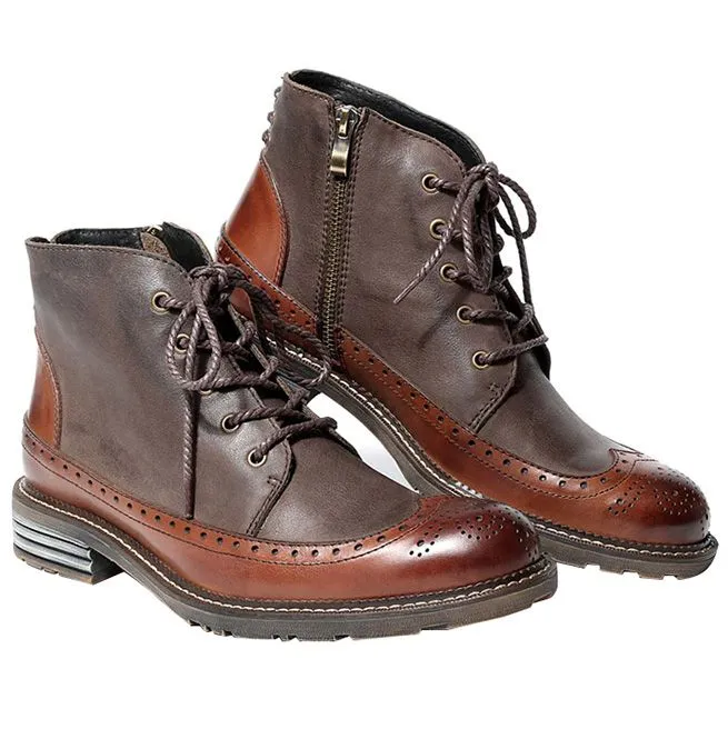 Men's Handmade Full Grain Leather Round Toe Lace Up Boots