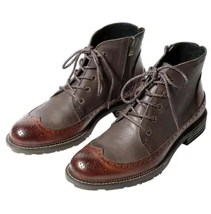 Men's Handmade Full Grain Leather Round Toe Lace Up Boots