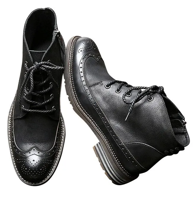 Men's Handmade Full Grain Leather Round Toe Lace Up Boots