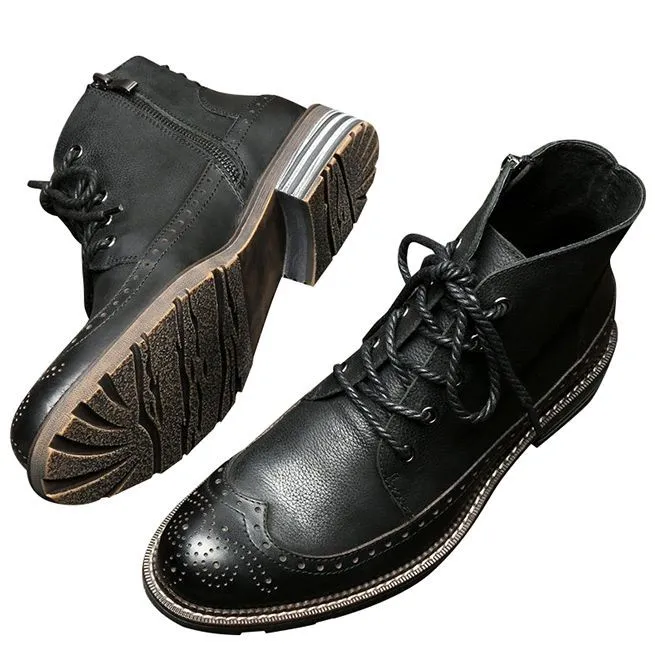 Men's Handmade Full Grain Leather Round Toe Lace Up Boots