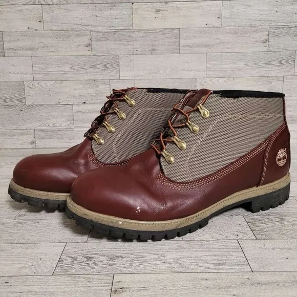 Men's Timberland 28010 Western Brown Leather Canvas Hiking Chukka Boots Size 13