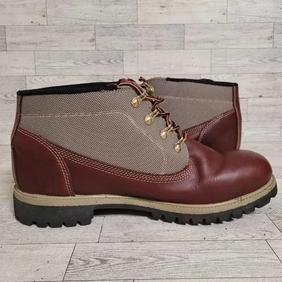 Men's Timberland 28010 Western Brown Leather Canvas Hiking Chukka Boots Size 13