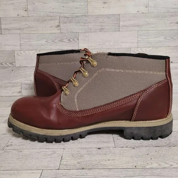 Men's Timberland 28010 Western Brown Leather Canvas Hiking Chukka Boots Size 13