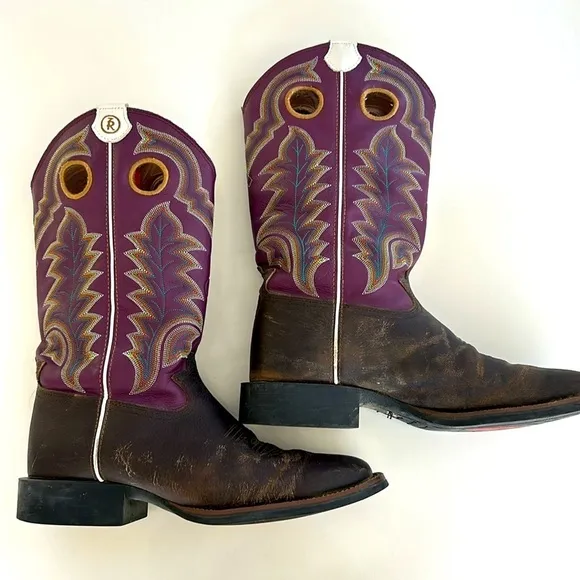 Mens Tony Lama Buckaroo Boots Size 9.5 in Violet Baron Wide Square Toe