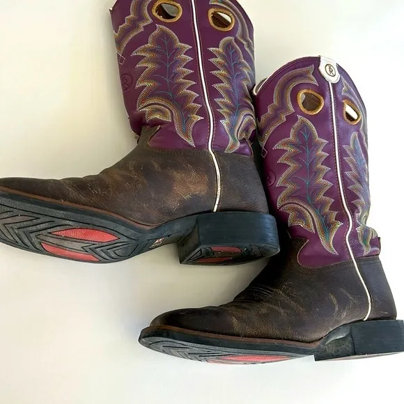 Mens Tony Lama Buckaroo Boots Size 9.5 in Violet Baron Wide Square Toe