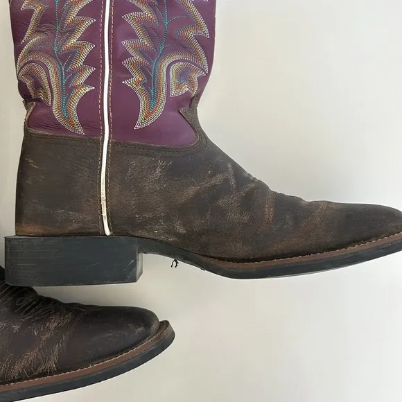 Mens Tony Lama Buckaroo Boots Size 9.5 in Violet Baron Wide Square Toe