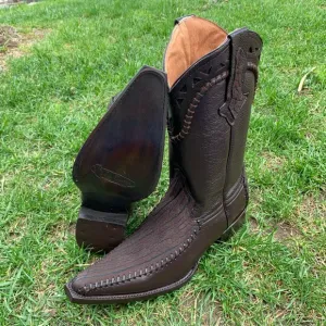 MEN'S WESTERN COWBOY BOOTS BULL NECK LEATHER HANDMADE BOTA VAQUERA BROWN 097 2X