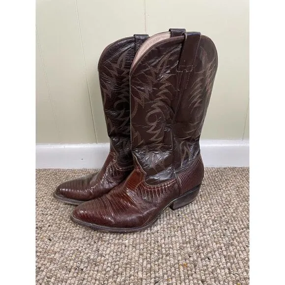 Men's Cordero Brown Leather Pointed Toe Western Cowboy Boots Size 7.5 Mexico