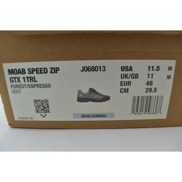 Merrell Mens Size 11.5 MOAB Speed Zip GTX Gore-Tex Waterproof Hiking Shoes