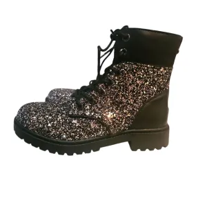 MICHAEL KORS ALISTAIR Women Glitter Lace-Up Chunky Combat Boots Size 6M/7.5M