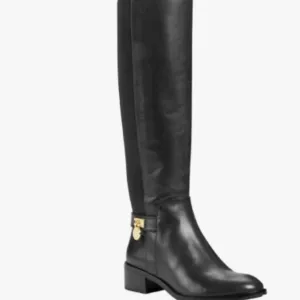 Michael Kors Hamilton Black Leather Riding Stretch Tall Zip Boot