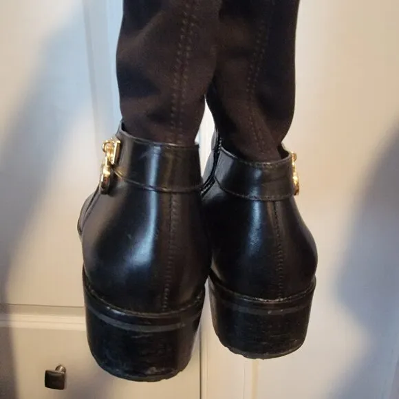 Michael Kors Hamilton Black Leather Riding Stretch Tall Zip Boot