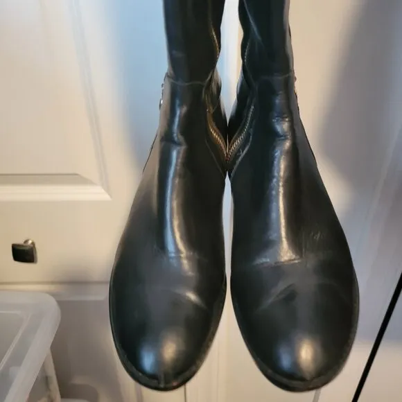 Michael Kors Hamilton Black Leather Riding Stretch Tall Zip Boot