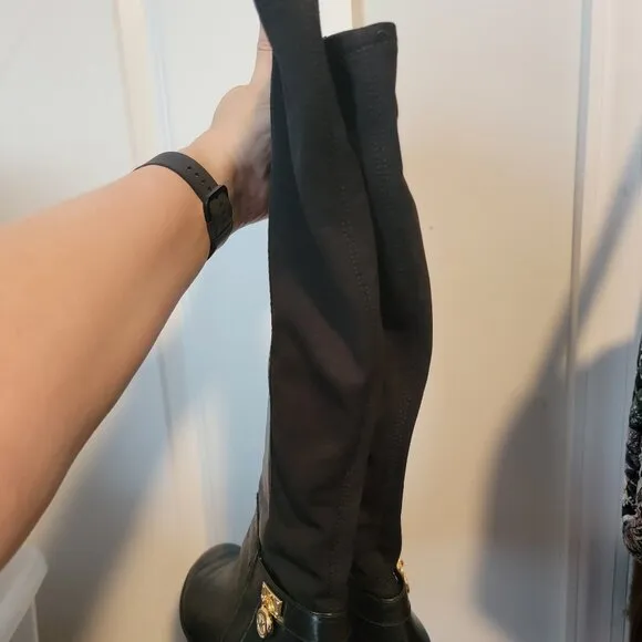 Michael Kors Hamilton Black Leather Riding Stretch Tall Zip Boot