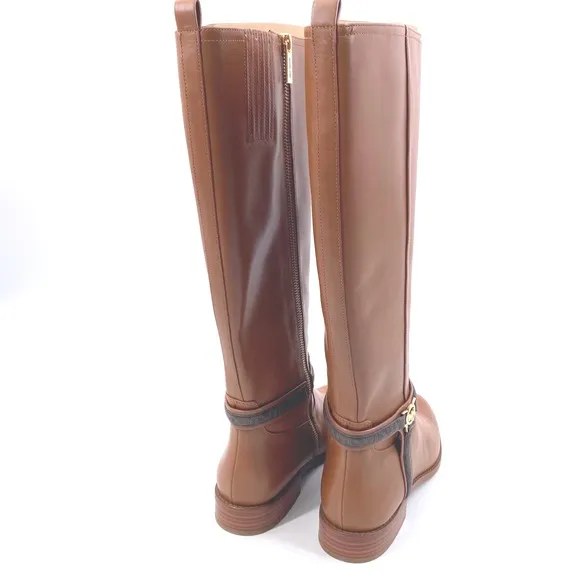 Michael Kors Mindy Leather &amp; Signature Logo Trim Wide Calf Boots Leather 9M NWB