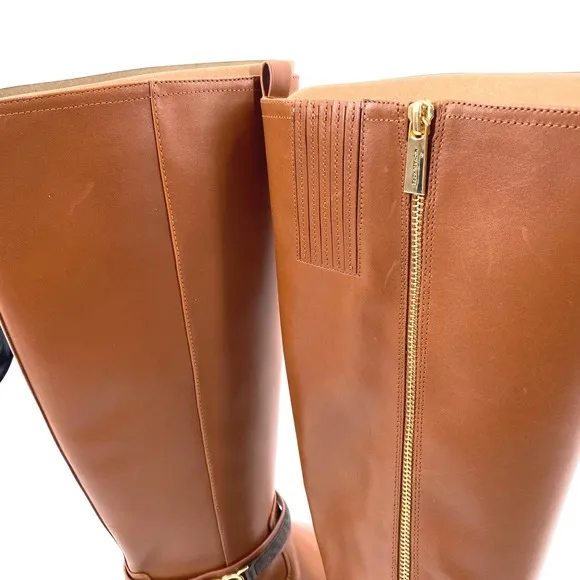 Michael Kors Mindy Leather &amp; Signature Logo Trim Wide Calf Boots Leather 9M NWB