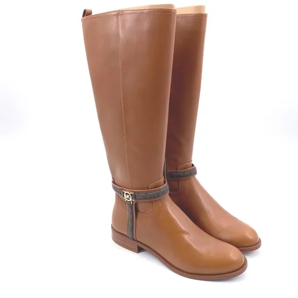 Michael Kors Mindy Leather &amp; Signature Logo Trim Wide Calf Boots Leather 9M NWB