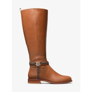 Michael Kors Mindy Leather &amp; Signature Logo Trim Wide Calf Boots Leather 9M NWB
