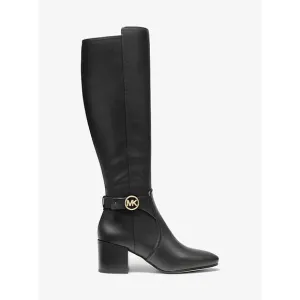 Michael Kors Side Zip Logo Buckle Carmen Leather Tall Riding Boots Black Sz 7.5M