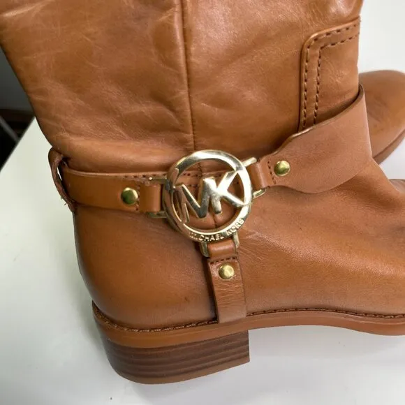 Michael Kors Women's Brown Fulton Harness Leather Riding High Boots Size 5.5M