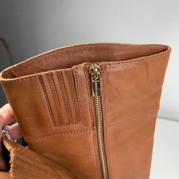 Michael Kors Women's Brown Fulton Harness Leather Riding High Boots Size 5.5M