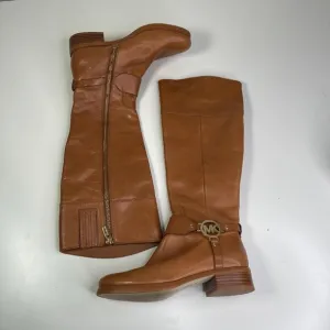 Michael Kors Women's Brown Fulton Harness Leather Riding High Boots Size 5.5M