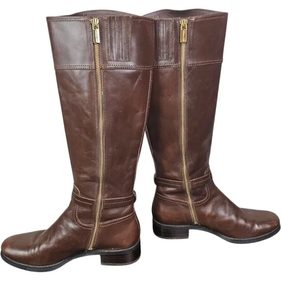 Michael Kors Womens Brown Leather Riding Boots Knee High Equestrian Size 8