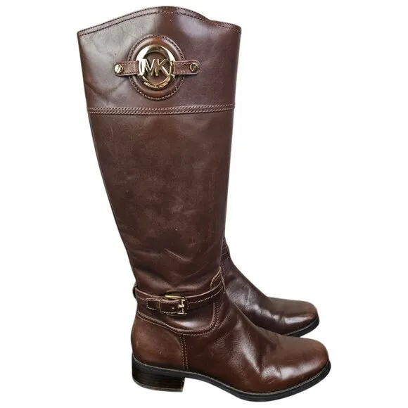 Michael Kors Womens Brown Leather Riding Boots Knee High Equestrian Size 8