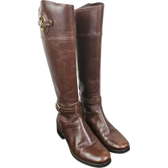 Michael Kors Womens Brown Leather Riding Boots Knee High Equestrian Size 8