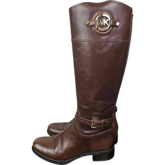 Michael Kors Womens Brown Leather Riding Boots Knee High Equestrian Size 8