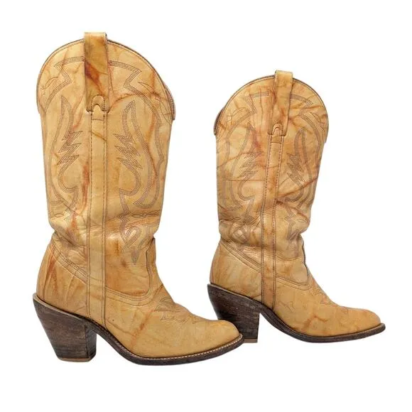 Miss Capezio Vintage Marbled Tan Western Boots Women's 8M Cowboy Cowgirl Retro