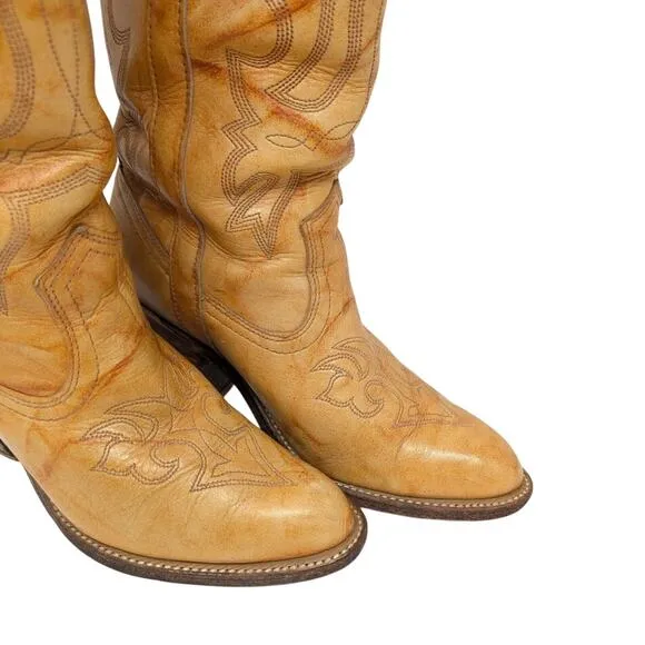 Miss Capezio Vintage Marbled Tan Western Boots Women's 8M Cowboy Cowgirl Retro
