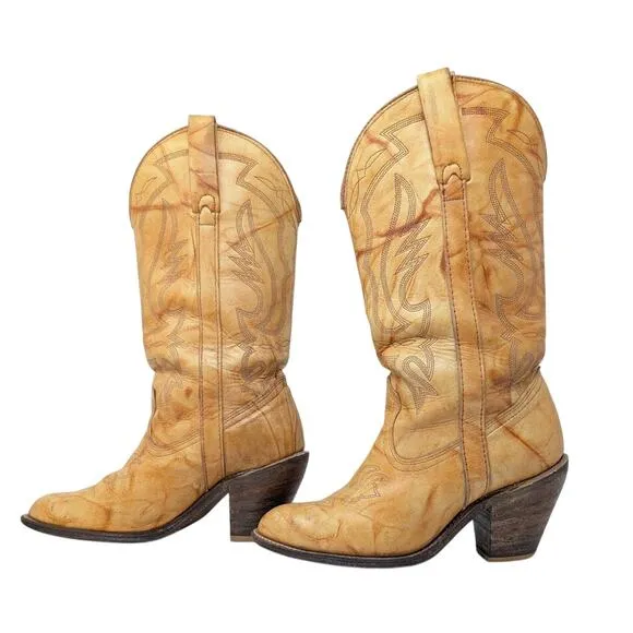 Miss Capezio Vintage Marbled Tan Western Boots Women's 8M Cowboy Cowgirl Retro