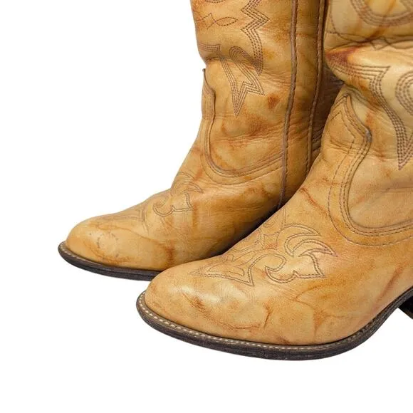 Miss Capezio Vintage Marbled Tan Western Boots Women's 8M Cowboy Cowgirl Retro