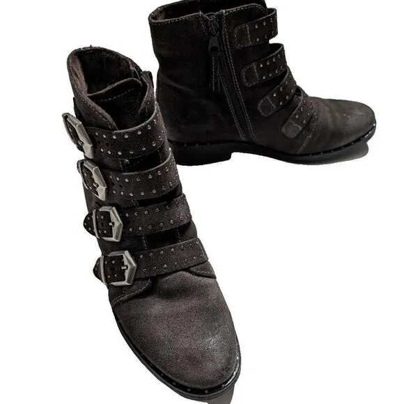 Miz Mooz Edgy Shoe Ankle Boots Buckle Brown Size 38