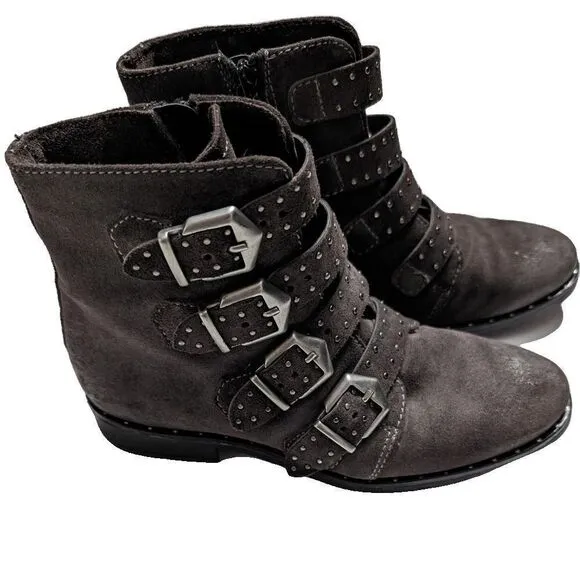 Miz Mooz Edgy Shoe Ankle Boots Buckle Brown Size 38