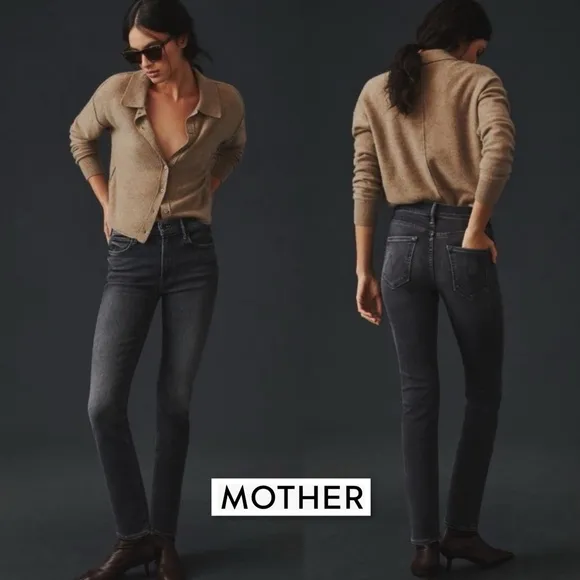 Mother Mid Rise Dazzler in The Night Is Watching 27 Stretch Black Gray Denim