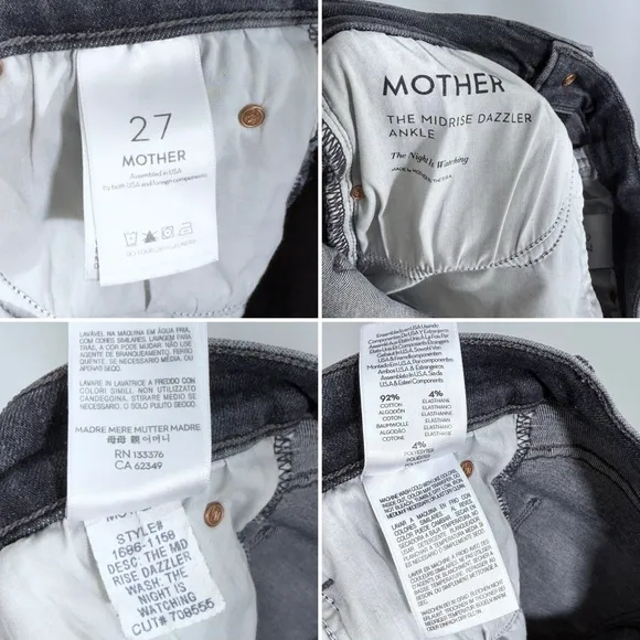 Mother Mid Rise Dazzler in The Night Is Watching 27 Stretch Black Gray Denim