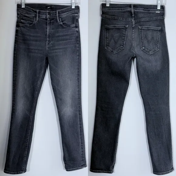 Mother Mid Rise Dazzler in The Night Is Watching 27 Stretch Black Gray Denim