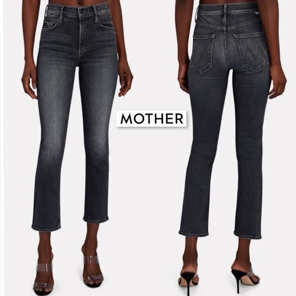 Mother Mid Rise Dazzler in The Night Is Watching 27 Stretch Black Gray Denim