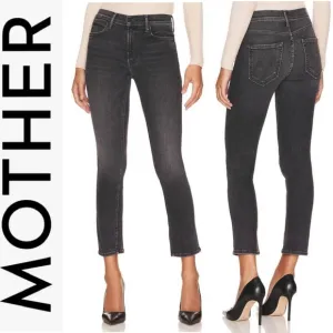 Mother Mid Rise Dazzler in The Night Is Watching 27 Stretch Black Gray Denim