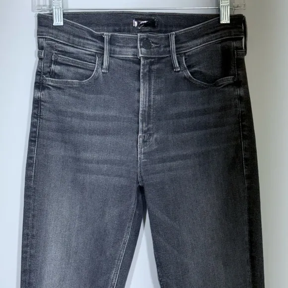 Mother Mid Rise Dazzler in The Night Is Watching 27 Stretch Black Gray Denim