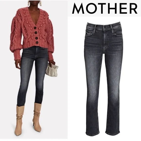 Mother Mid Rise Dazzler in The Night Is Watching 27 Stretch Black Gray Denim