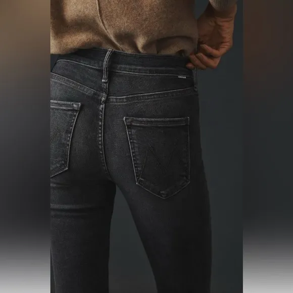 Mother Mid Rise Dazzler in The Night Is Watching 27 Stretch Black Gray Denim
