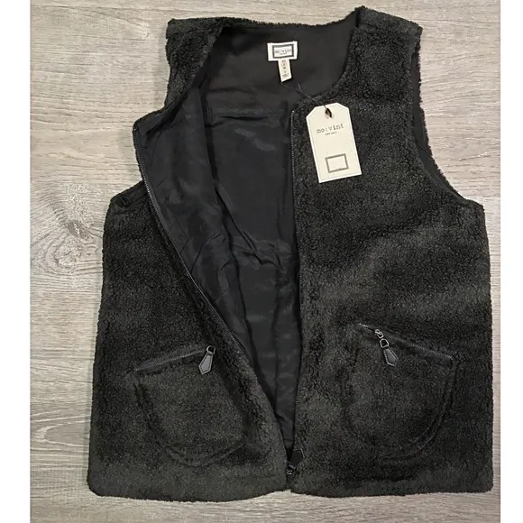 Mo:Vint Anthropologie Black Faux Sherpa Vest