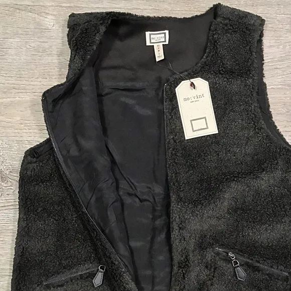 Mo:Vint Anthropologie Black Faux Sherpa Vest