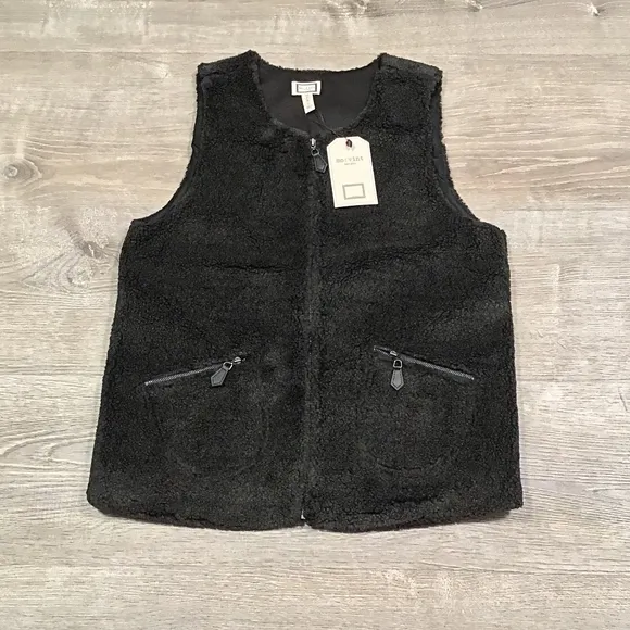 Mo:Vint Anthropologie Black Faux Sherpa Vest