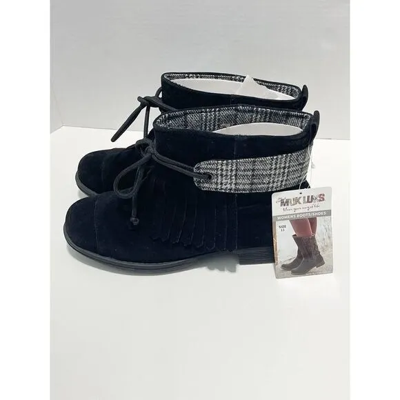 Muk Luks Lynsey Water Resistant Winter Boots Wool Glenn Plaid Detail Black 11