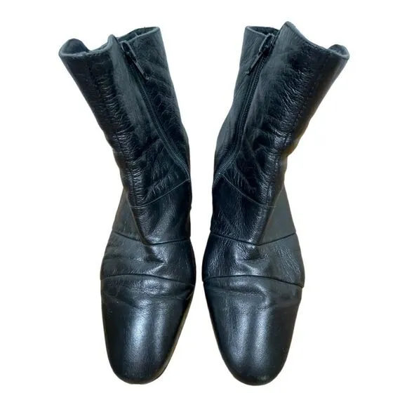 Munro American Women's Black Leather Zipper Ankle Boots Size 9.5 Heel 1.5&quot;